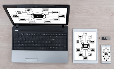 Fototapeta premium Data exchange concept on different devices