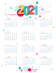 Calendar 2021 with abstract geometric background. Template. Vector