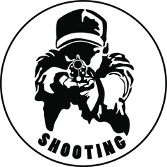 Practical shooting man and shot gun illustration. Logo, accuracy.