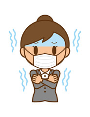 キャリアウーマン　マスク　風邪　悪寒　寒気