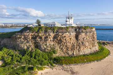 Fototapeta na wymiar Aerial view fo Nobbys Lighthouse - Newcastle NSW Australia