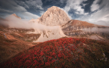 Autumn sunset at Mangart saddle in the Julian Alps