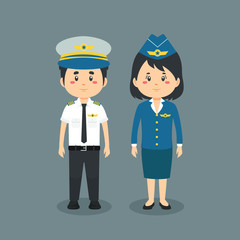 Couple Character Wearing Pilot Uniform