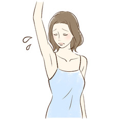 脇の下を見る困り顔の女性