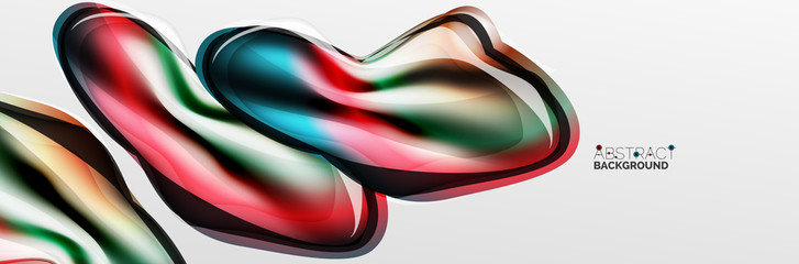 Vector abstract background, flowing liquid style bubble with metallic, color quicksilver chrome texture and color glow effects