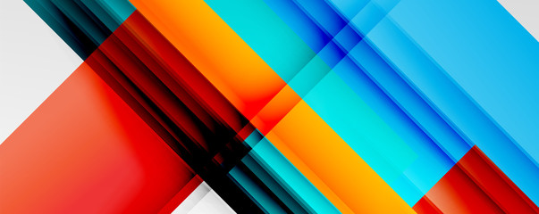 Geometric abstract backgrounds with shadow lines, modern forms, rectangles, squares and fluid gradients. Bright colorful stripes cool backdrops
