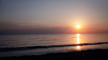 Beautiful sunset at the beach black sea. Russia, Anapa.