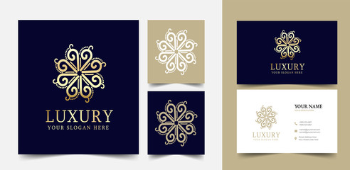 Fototapeta na wymiar Vintage Royal luxury logo design with visiting card stationery design vector premium