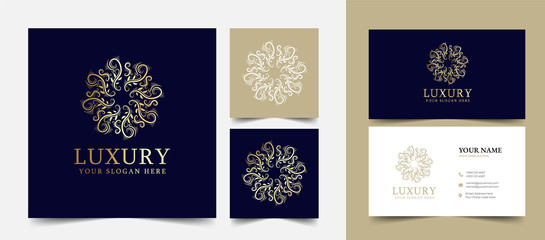Fototapeta na wymiar Vintage Royal luxury logo design with visiting card stationery design vector premium