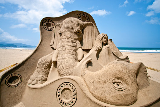 Elephant And Princess Sand Sculpture