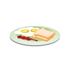 Bread and Eggs on a Plate isometric Icon Isolated in White