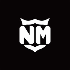 NM Logo monogram with shield around crown shape design template