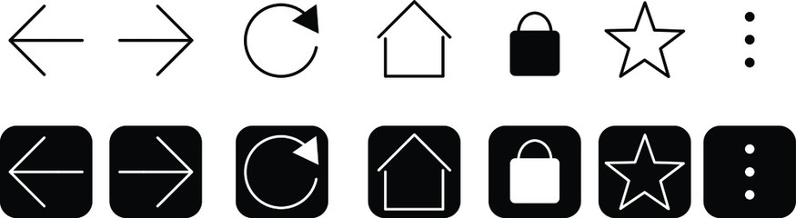 set of buttons  interface web browser , vectorial icons black and white