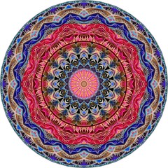 Luxurious round carpet or decorative plate with a mandala in the center and an ornamental frame in ethnic style. Indian, Turkish, Moroccan motifs.
