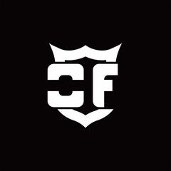 OF Logo monogram with shield around crown shape design template