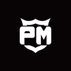 PM Logo monogram with shield around crown shape design template