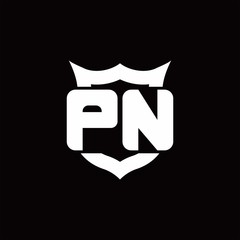 PN Logo monogram with shield around crown shape design template