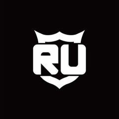 RU Logo monogram with shield around crown shape design template