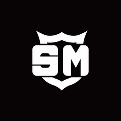 SM Logo monogram with shield around crown shape design template