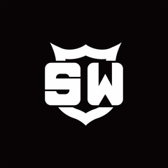 SW Logo monogram with shield around crown shape design template