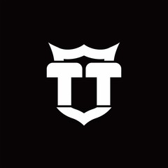 TT Logo monogram with shield around crown shape design template