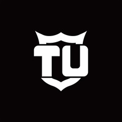TU Logo monogram with shield around crown shape design template