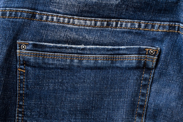 Fototapeta premium Denim pants pocket. Back pocket of blue jeans.