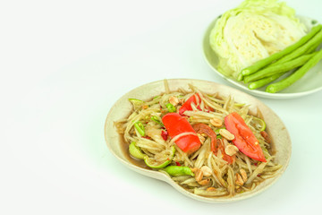 Papaya Salad, a popular food to eat in Thailand.