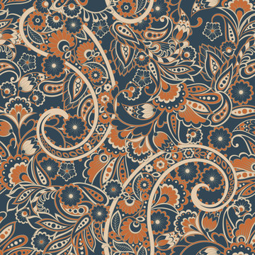 Paisley Floral vector Pattern. Seamless Ornamental Indian fabric patterns.