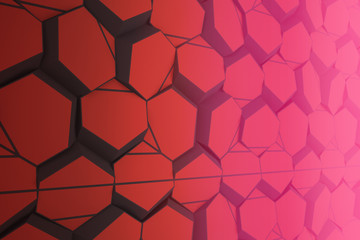 Colorful hexagon 3D abstract background. Bees cells honeycomb texture. Three-dimensional render illustration.