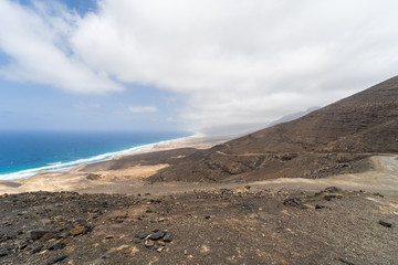 Natural landscape. View from the Aguda pass. Jandia Peninsula. Fuerteventura. Canary Island. Spain.
