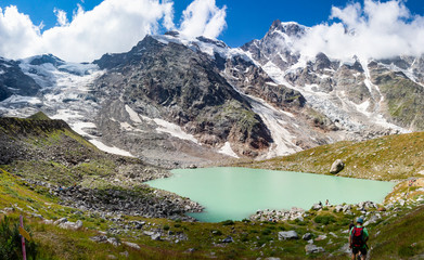 Fototapeta na wymiar Alpine Lake of Locce in the Dufourspitze area