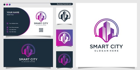 Smart city logo with modern concept and business card design template, Premium Vector
