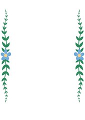 Blue flowers with green leaves ornament. Floral frame. Border decoration for A4 paper. Flat design. Botanical illustration.