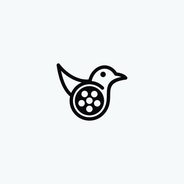 Movie Video Cinema Cinematography Film Production Logo Design Vector with Bird, Movie production, entertainment and media studio, movie theater or cinema festival isolated symbol