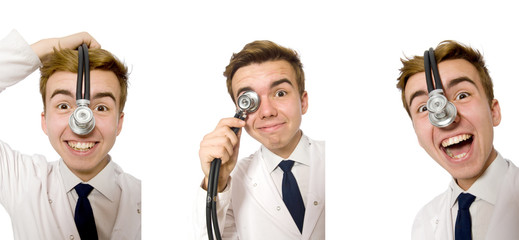 Funny doctor isolated on white