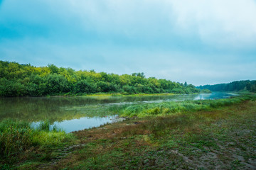 Calm river with forest on the other bank