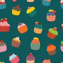 Seamless pattern with cartoon desserts. for fabric print, textile, gift wrapping paper. colorful vector for kids, flat style