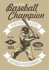 Fototapeta premium vintage baseball champion poster with brown baackground
