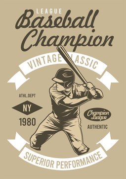 vintage baseball champion poster with brown baackground