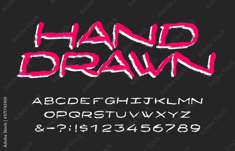 Fototapete hand drawn alphabet font. distressed uppercase letters, numbers and symbols. stock vector typescript