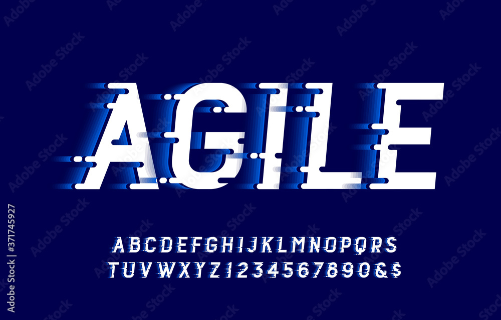 Fototapete agile alphabet font. speed effect letters and numbers. stock vector typeface for your design in spor