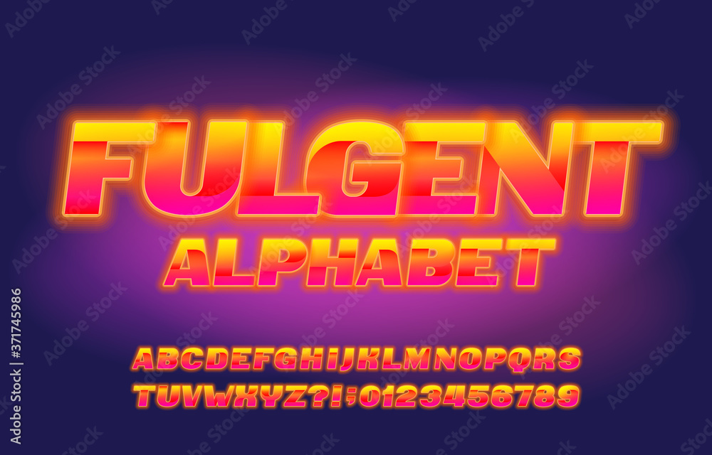 Fototapete fulgent alphabet font. shining letters, numbers and symbols. stock vector typescript for your typogr