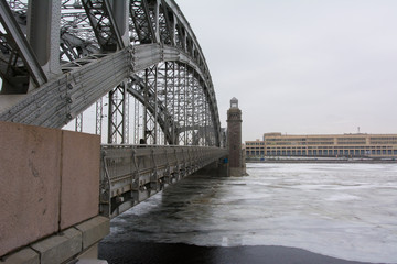 Bolsheokhtinsky bridge in St. Petersburg in the winter.