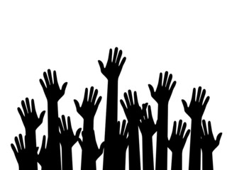 Silhouettes Colors hands up. Raised hands volunteering concept . fighting for rights