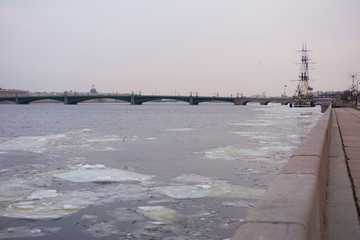 Neva River and Trinity Bridge in Saint Petersburg.