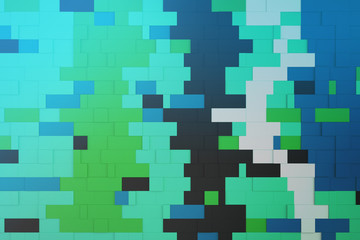 Bricks abstract background. Colorful wall texture. Three-dimensional render illustration.