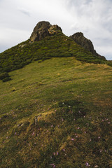 Detail of a mountain in the Picos de Europa with green soil