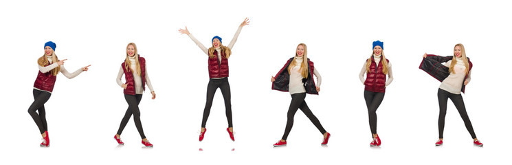 Obraz premium Blond hair girl in bordo vest isolated on white