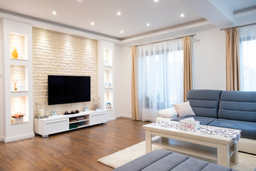 Interior of a rich house cozy living room.